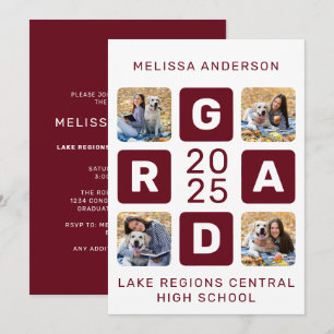 Grad Photo Collage Burgundy Unik Studenten Inbjudningar