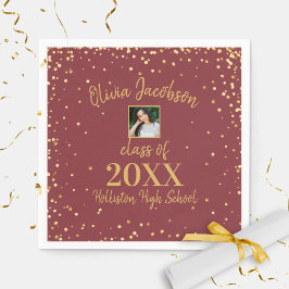 Grad Photo Guld Confetti Studentfest Burgundy Pappersservett