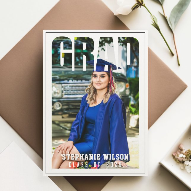 Grad Photo White Studenten Meddelande (Grad Photo White Graduation Announcement
)