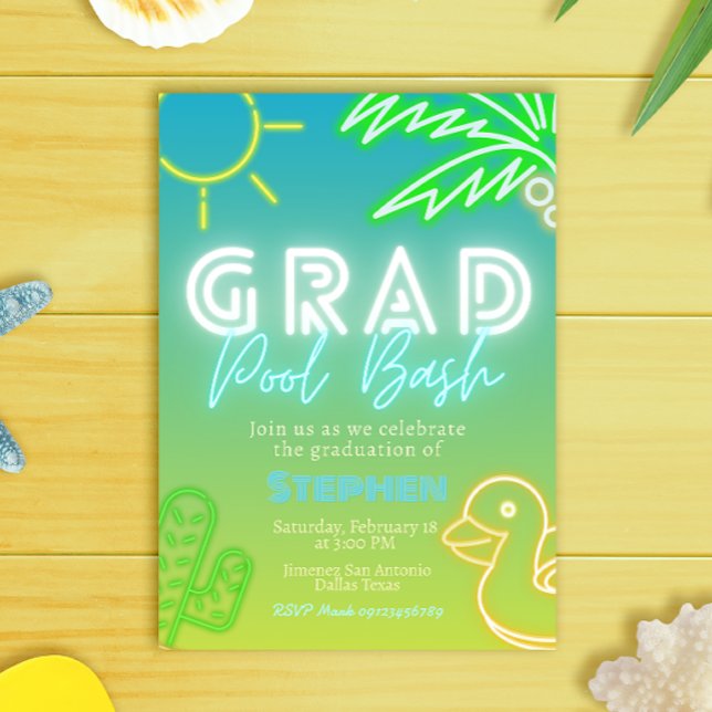 Grad Pool Bash - Pool Party  Inbjudningar (Grad Pool Bash - Pool Party Invitation)