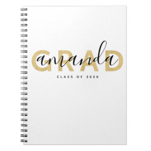 Grad Script Namn Personlig Guld Black Modern Anteckningsbok