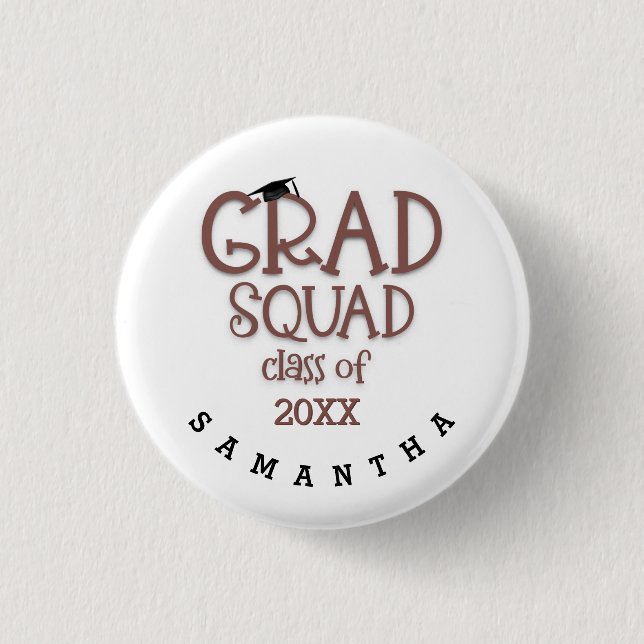 Grad Squad Girly Namn År Student Knapp (Framsida)