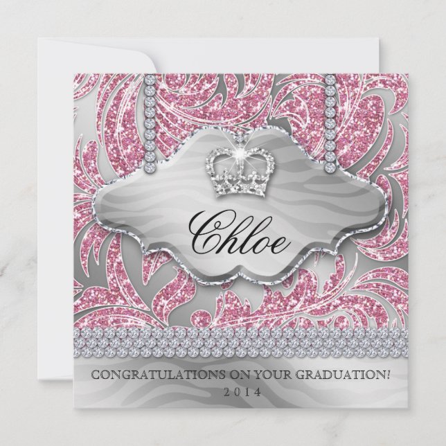 Grad Sweet 16 Party Rosa Krona Glitter Löv (Framsida)