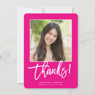GRAD THANKS chic fotoenkel calligraphy-shock rosa Tack Kort