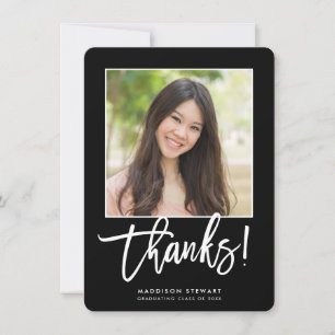 GRAD THANKS-chic fotoenkel kalligrafisvart Tack Kort