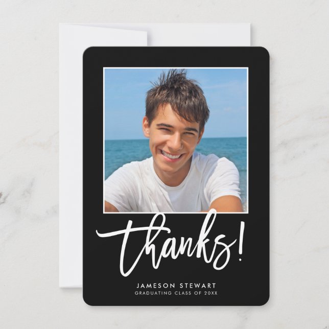 GRAD THANKS minimal modern, enkel, svart bild Tack Kort (Framsida)