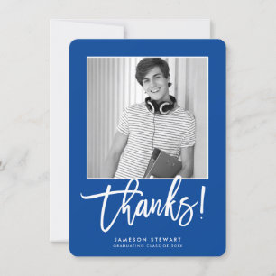 GRAD THANKS - minimalt fotoenkelt skript, royal bl Tack Kort