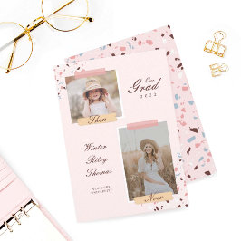 Grad then & Now 2 Photo Studenten Terrazzo Inbjudningar