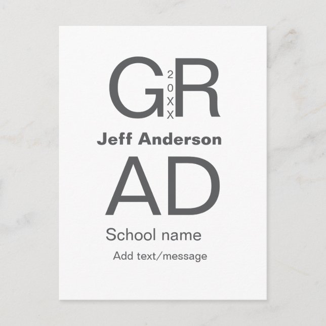 Grad-typografi modern studenten enkel minimal c vykort (Framsida)