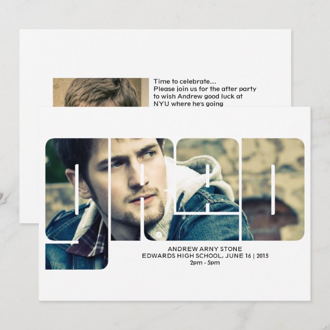 Grad Typography 2 Photo Studenten annons Inbjudningar (Fram/baksida)