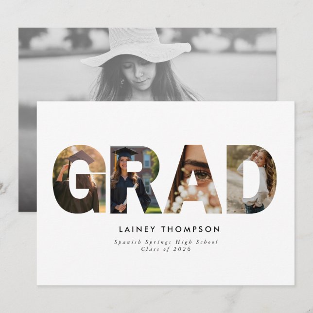 GRAD Typography 4 Image Graduation Announcement Inbjudningar (Fram/baksida)