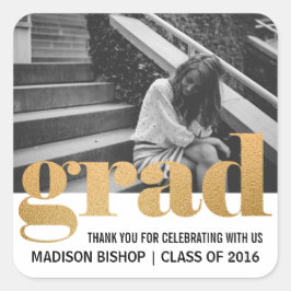 Grad Typography Faux Gold Foil Tack Photo Fyrkantigt Klistermärke