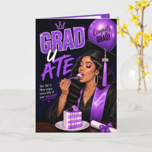Grad U Ate Klass 2026 Svart Kvinna Lila Grad Kort