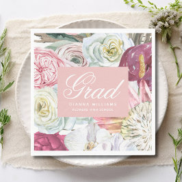 Grad Watercolor Blommigt Elegant Modern Studenten Pappersservett