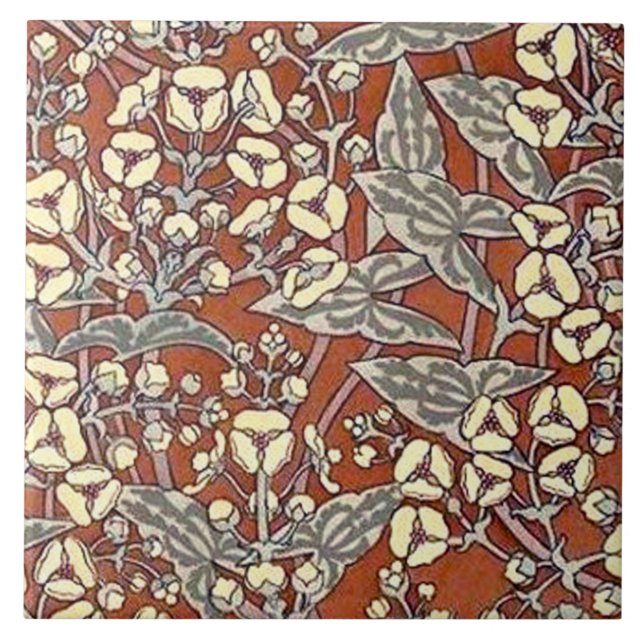gräddblommor, brun bakgrundsskrift kakelplatta (Framsidan)