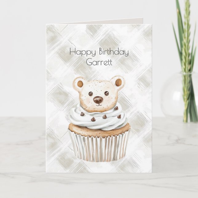 Grädde Cupcake Björnar Födelsedag Kort (Framsida)