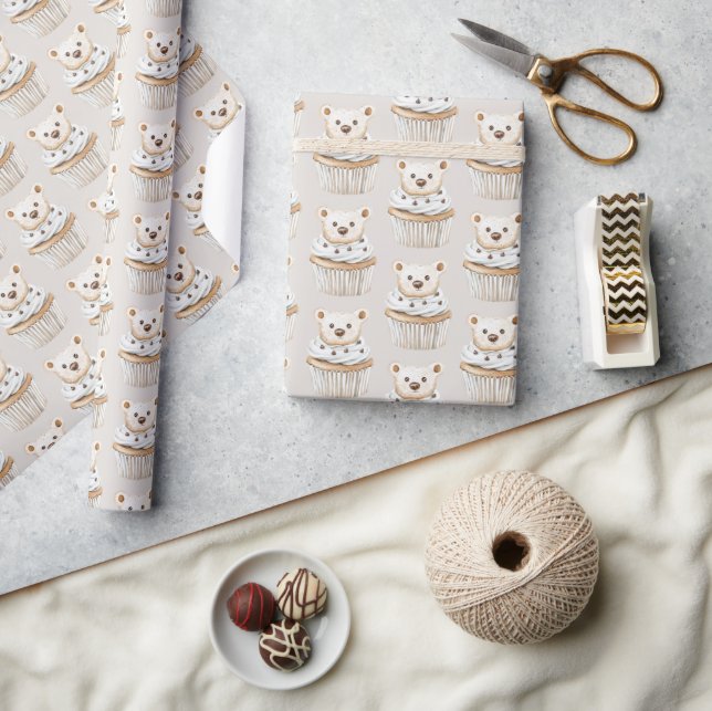 Grädde Cupcake Björnar Födelsedag Presentpapper (Hantverk)