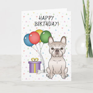 Grädde Fransk Bulldog Kartong Hund Glad Födelsedag Kort