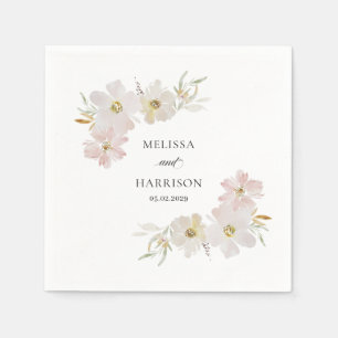 Grädde och vattenfärgsblommor pappersservett
