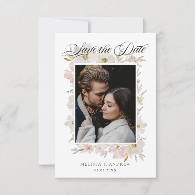 Grädde och  vattenfärgsblommor Spara datum Spara Datumet (Framsida)