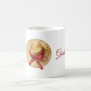 Gräddfärgad mössa med röd rosett namn kaffemugg