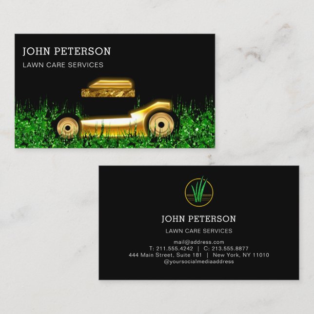  gräddskärningstjänster för gräsmatta Guld Visitkort (Fram/baksida)