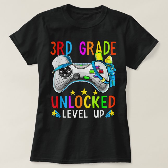 Grade 3 Unlocked Level Up Gamer Back To School 3rd T Shirt (Design framsida)