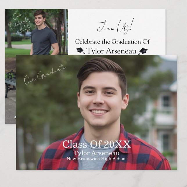 Gradfest Foto Kalligrafi Anpassa Tack Kort ( Customize front and back of Grad. Invitation. Upload Photos, edit and add your information.)