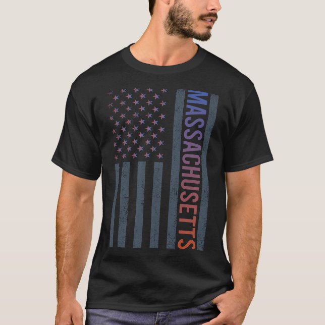 Gradient Amerikansk Flagga Massachusetts T Shirt (Framsida)