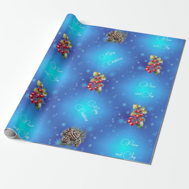 Gradient Blå med Stjärnor Fred och Glädje Presentpapper (Utrullad)