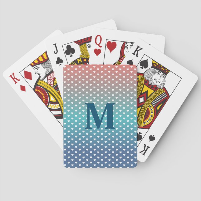 Gradient Blå och Orange Enkla Hjärtan Mönster Casinokort (Baksidan)