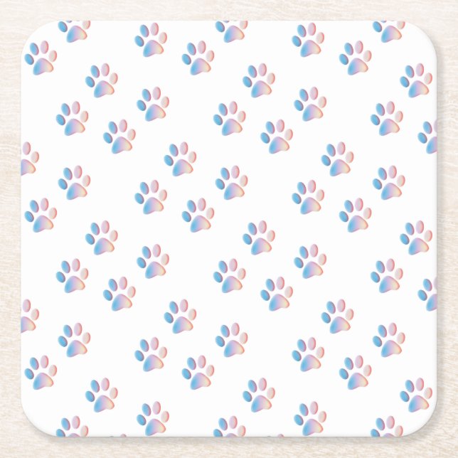 Gradient Blå Rosa och Gula Tassavtryck Underlägg Papper Kvadrat (Framsidan)