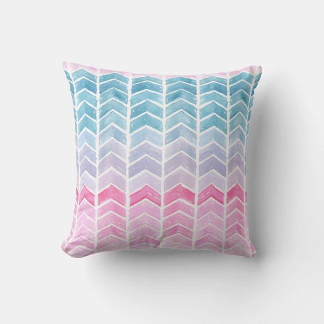 Gradient Chevron: Watercolor Herringbone Mönster. Kudde (Framsida)