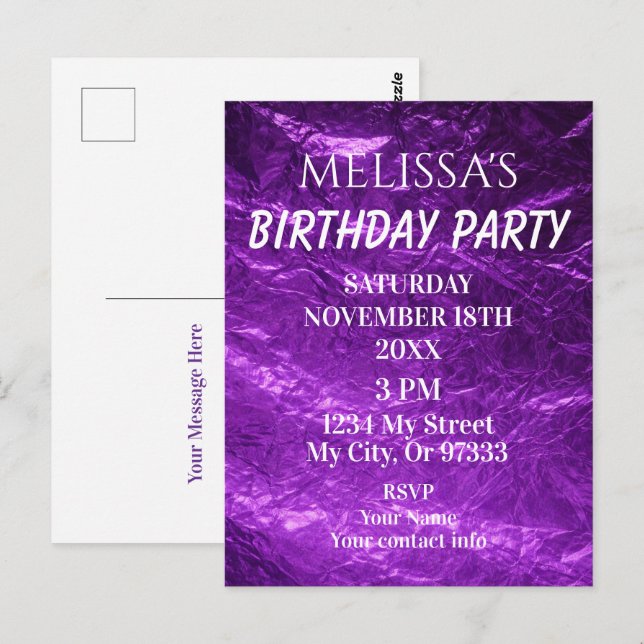 Gradient Deep Purple Birthday Invitation Vykort (Fram/baksida)