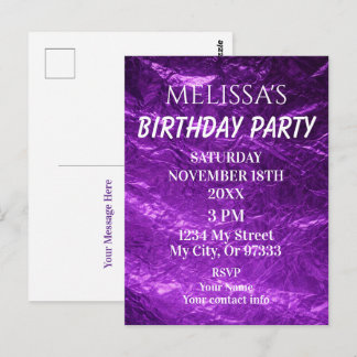Gradient Deep Purple Birthday Invitation Vykort
