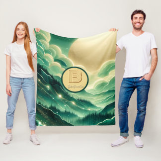 Gradient Emerald Kelly Grönt Glitter Monogrammed Fleecefilt