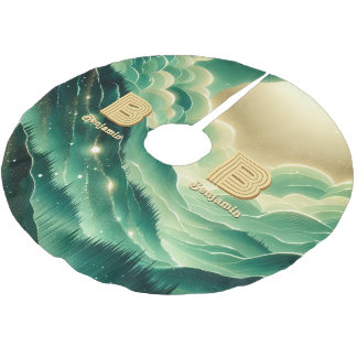 Gradient Emerald Kelly Grönt Glitter Monogrammed Julgransmatta Borstad Polyester