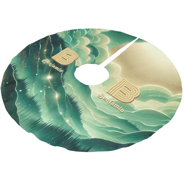 Gradient Emerald Kelly Grönt Glitter Monogrammed Julgransmatta Borstad Polyester (Vinklad)