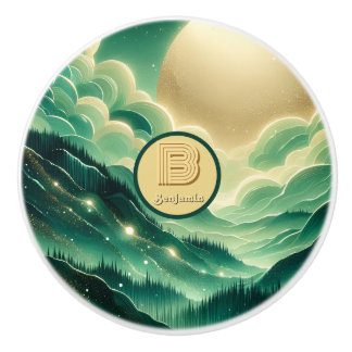 Gradient Emerald Kelly Grönt Glitter Monogrammed Knopp