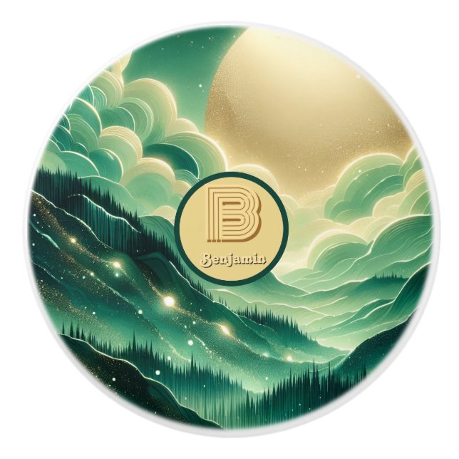 Gradient Emerald Kelly Grönt Glitter Monogrammed Knopp (Framsidan)