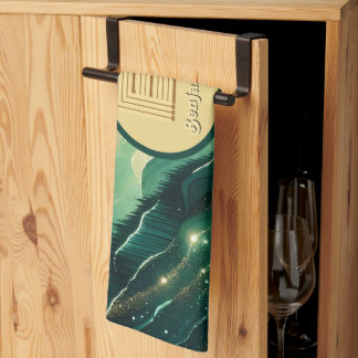 Gradient Emerald Kelly Grönt Glitter Monogrammed Kökshandduk