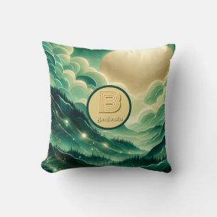 Gradient Emerald Kelly Grönt Glitter Monogrammed Kudde