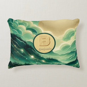 Gradient Emerald Kelly Grönt Glitter Monogrammed Prydnadskudde
