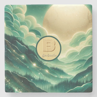 Gradient Emerald Kelly Grönt Glitter Monogrammed Stenunderlägg