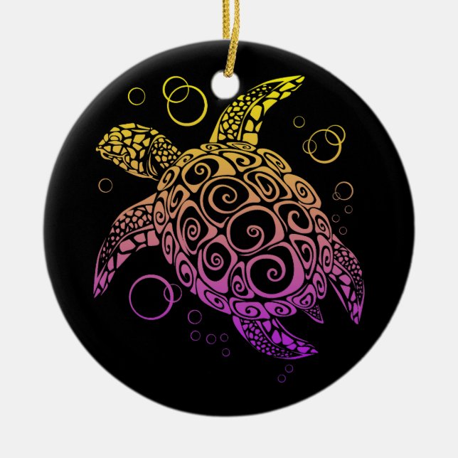 Gradient Färg Sea Turtle Teckning, Sea Turtle Julgransprydnad Keramik (Framsidan)