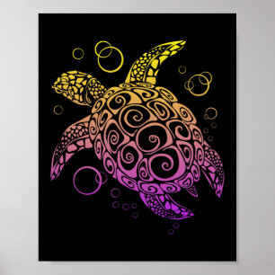 Gradient Färg Sea Turtle Teckning, Sea Turtle Poster