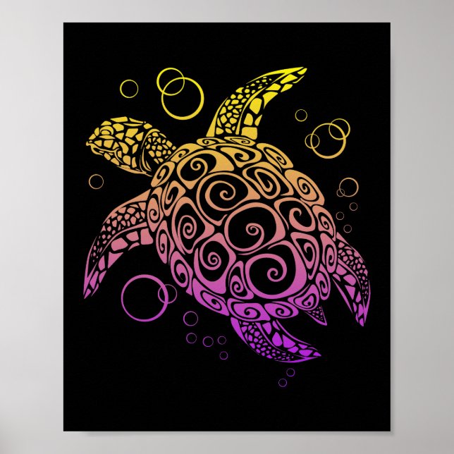 Gradient Färg Sea Turtle Teckning, Sea Turtle Poster (Framsidan)
