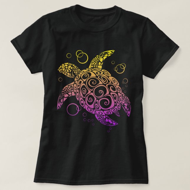 Gradient Färg Sea Turtle Teckning, Sea Turtle T Shirt (Design framsida)