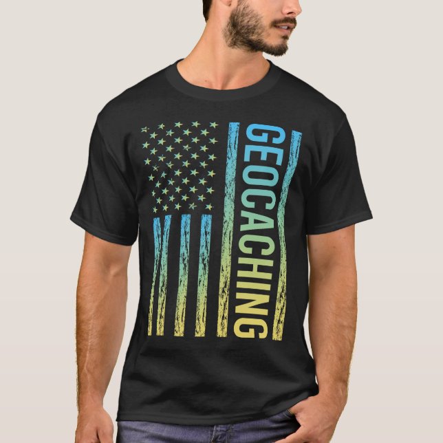 Gradient Flagga Geocaching Geocache Geocacher T Shirt (Framsida)