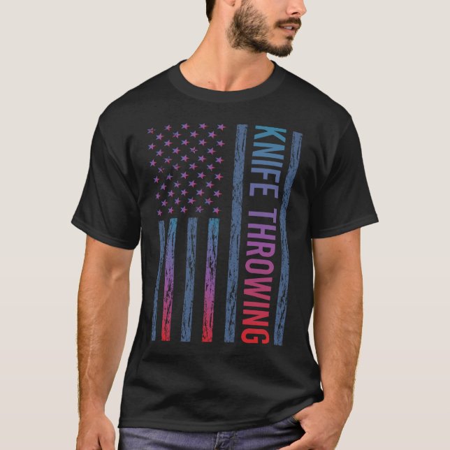 Gradient Flagga Knivkastande Knivar T Shirt (Framsida)
